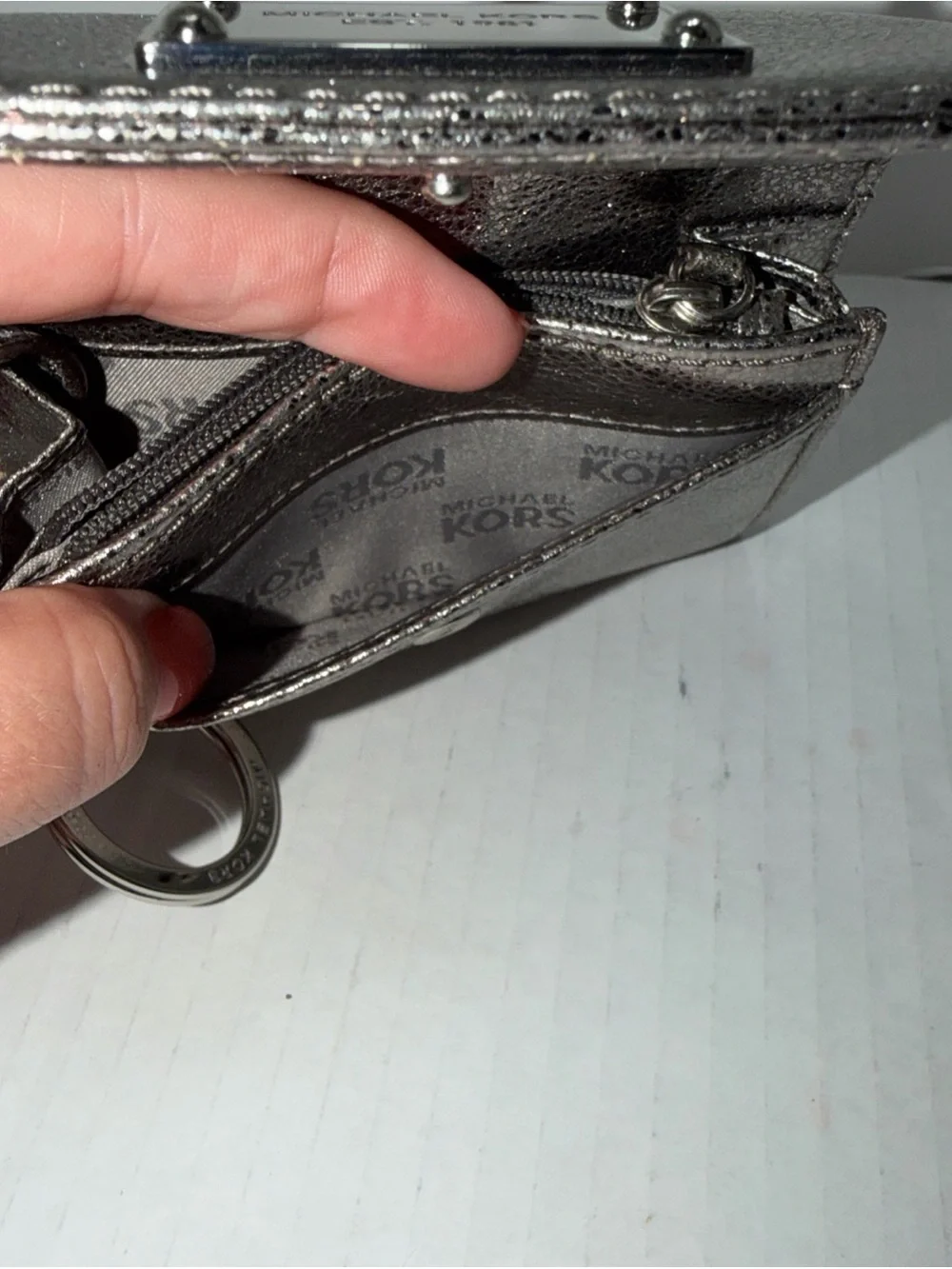 Michael Kors Metallic Pewter Keyring Phone Wallet